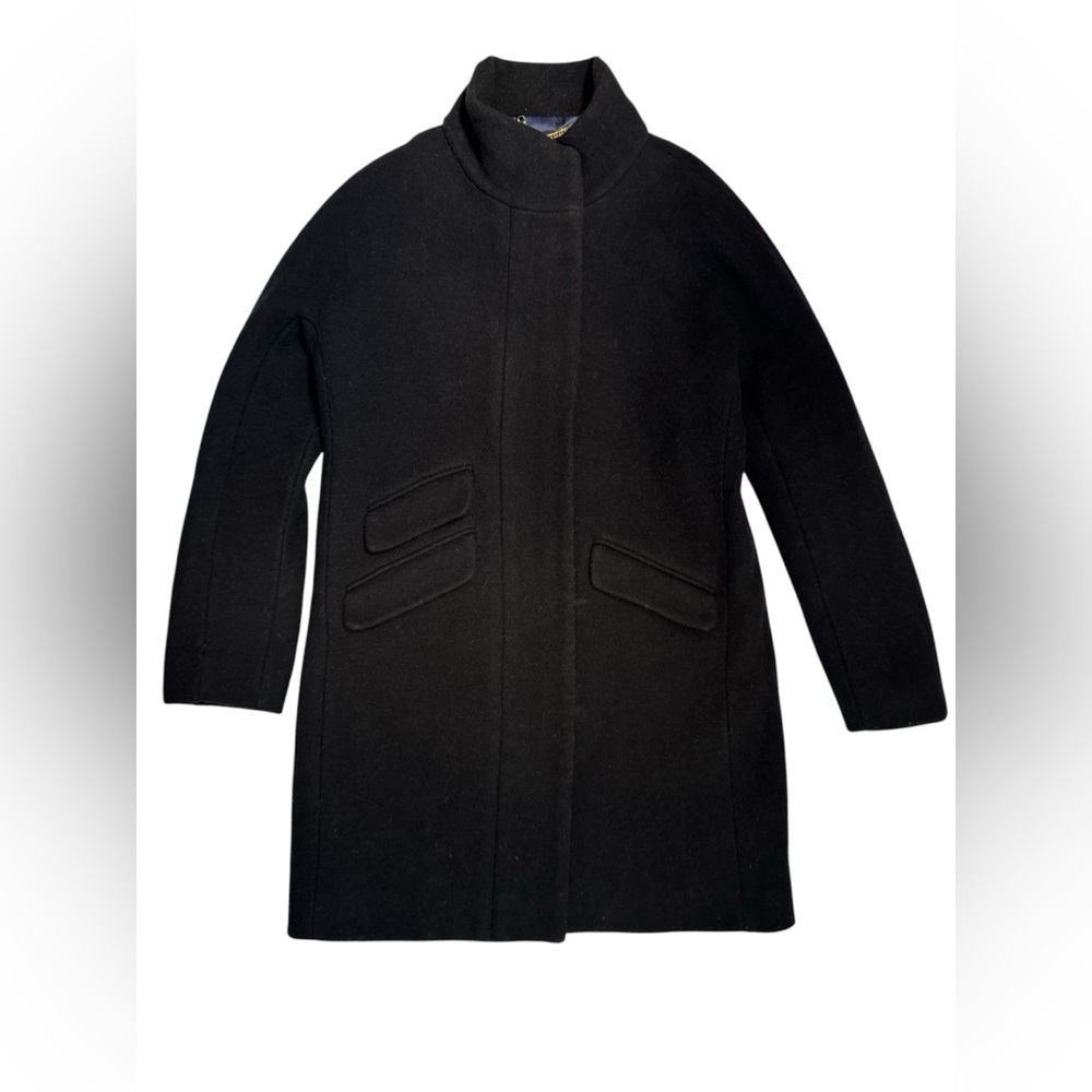 J.Crew Italian Stadium Cloth Wool Blend Coat Women 4 Black Heavy Zip Nello Gori - Picture 10 of 15